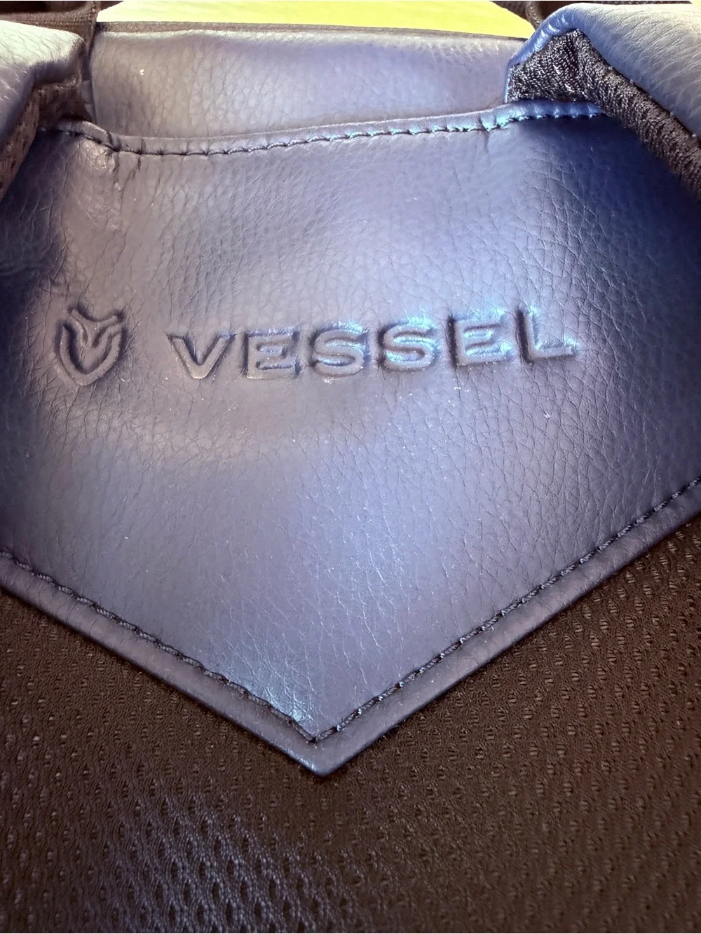 Vessel brand Men's Navy Faux-Leather Backpack with Front Zip Pocket